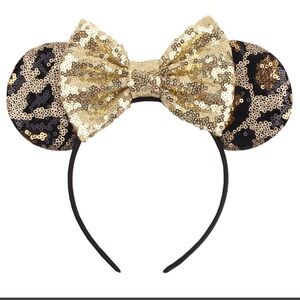 NWT Leopard Print Sequin Minnie Mouse Ears Headband - Gold and Black
